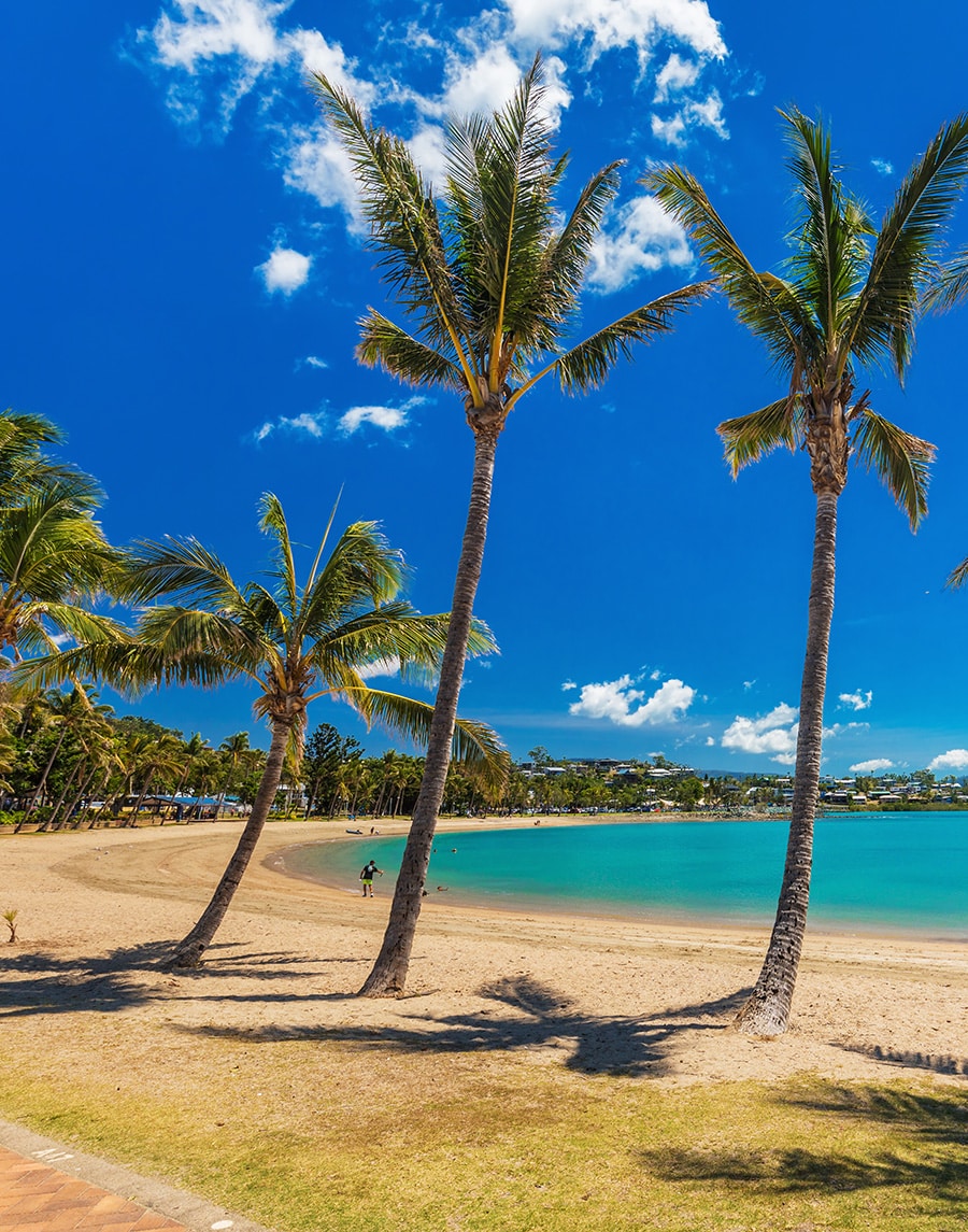 Scenic view of the coastline and sailing boats at Airlie Beach Queensland.